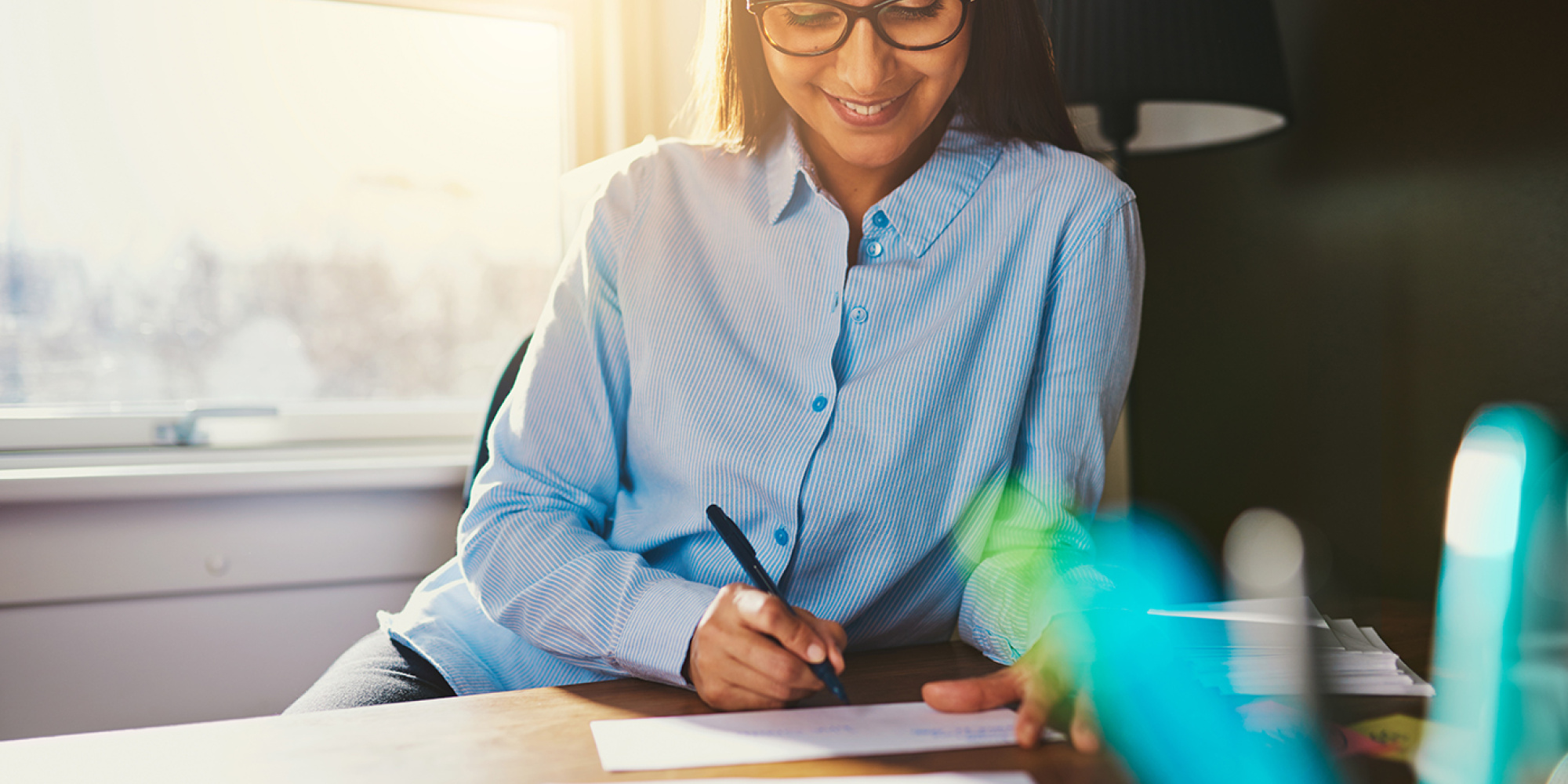 Intern working at desk