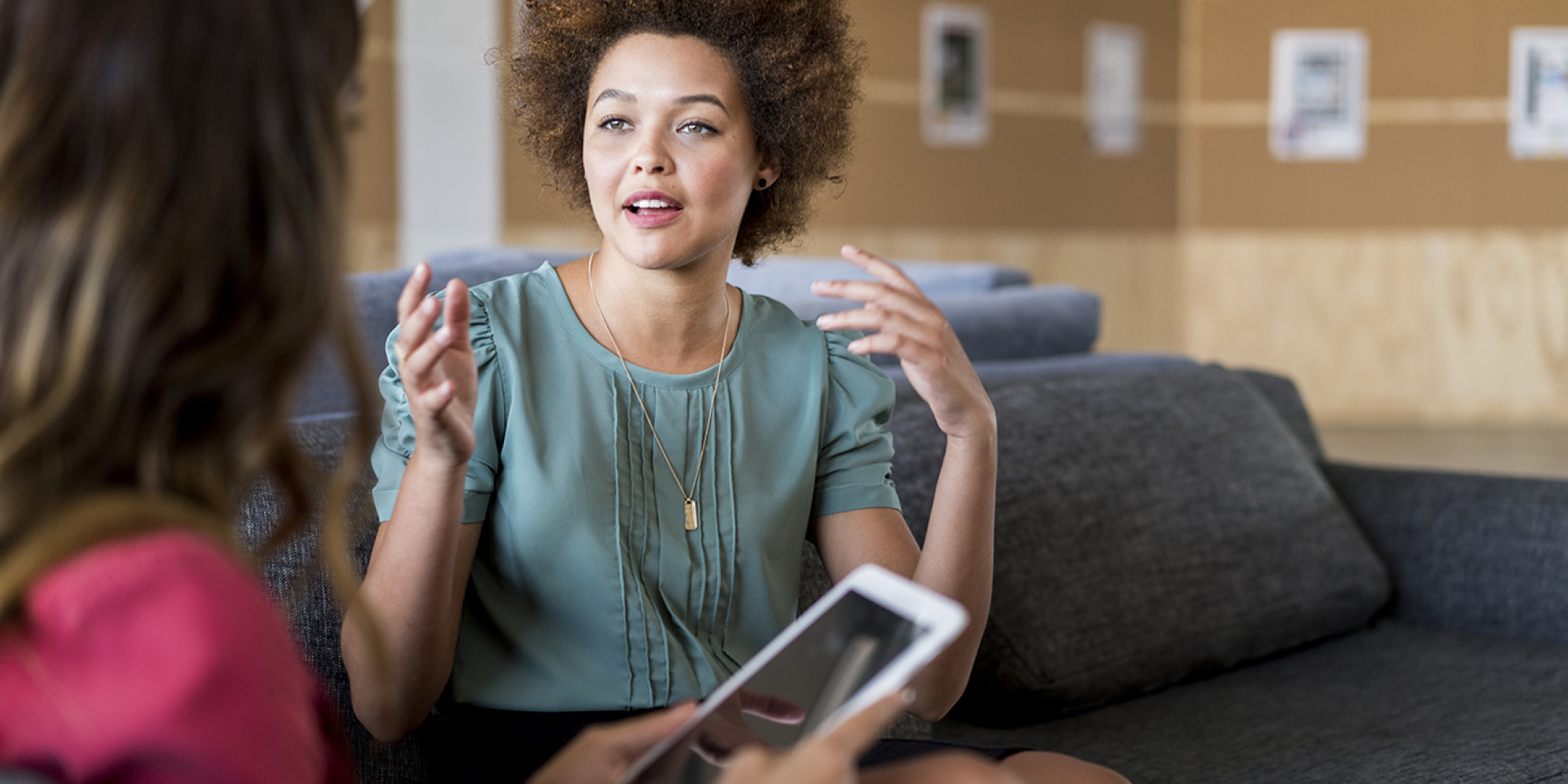 Young woman explaining something