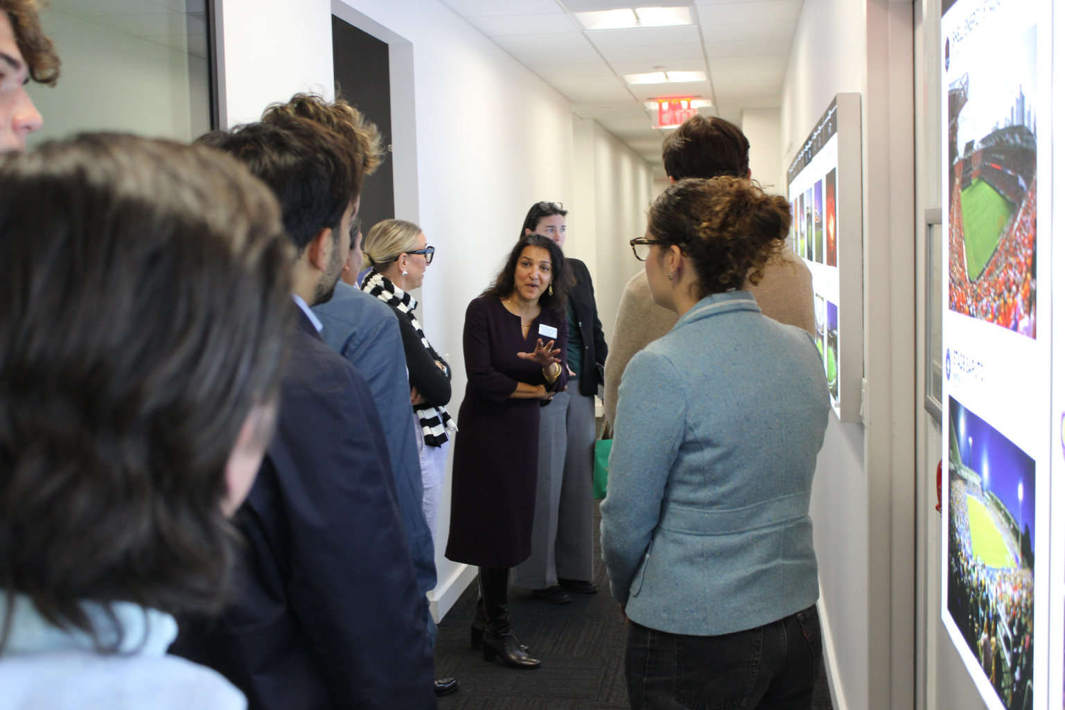 Dean Kavita Sharma speaks to students at a site visit to Major League Soccer