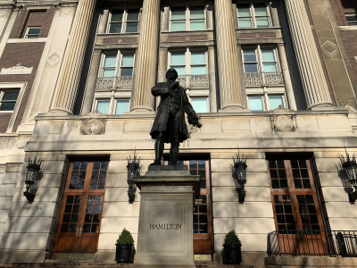 Hamilton statue in front of Hamilton Hall on campus