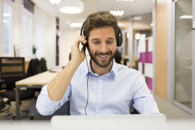 Man taking video call on laptop