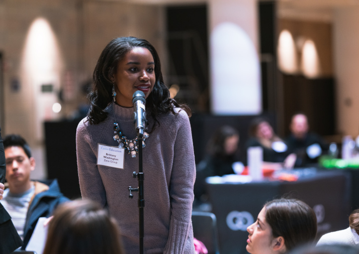 Employer speaking to an audience